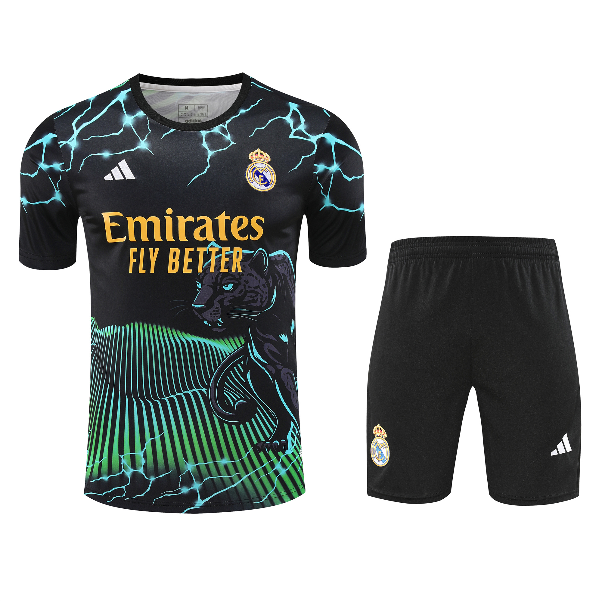 Real Madrid 24-25 Short-Sleeve Training Set - Green Leopard Top & Black Shorts - JerseysGala