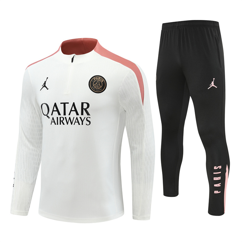 Paris Saint-Germain PSG X JD 24-25 Long Sleeve Training Set - Player Version - White Top and Black Pants - JerseysGala