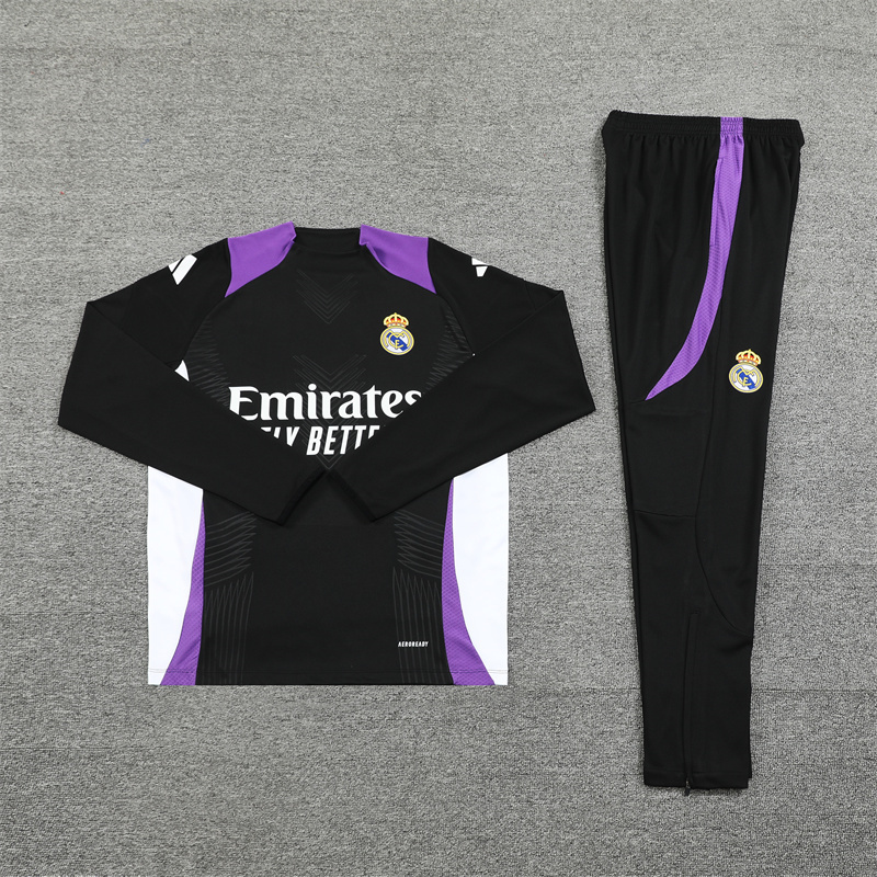 Real Madrid 24-25 Long Sleeve Training Set - Player Version - Black and Purple - JerseysGala