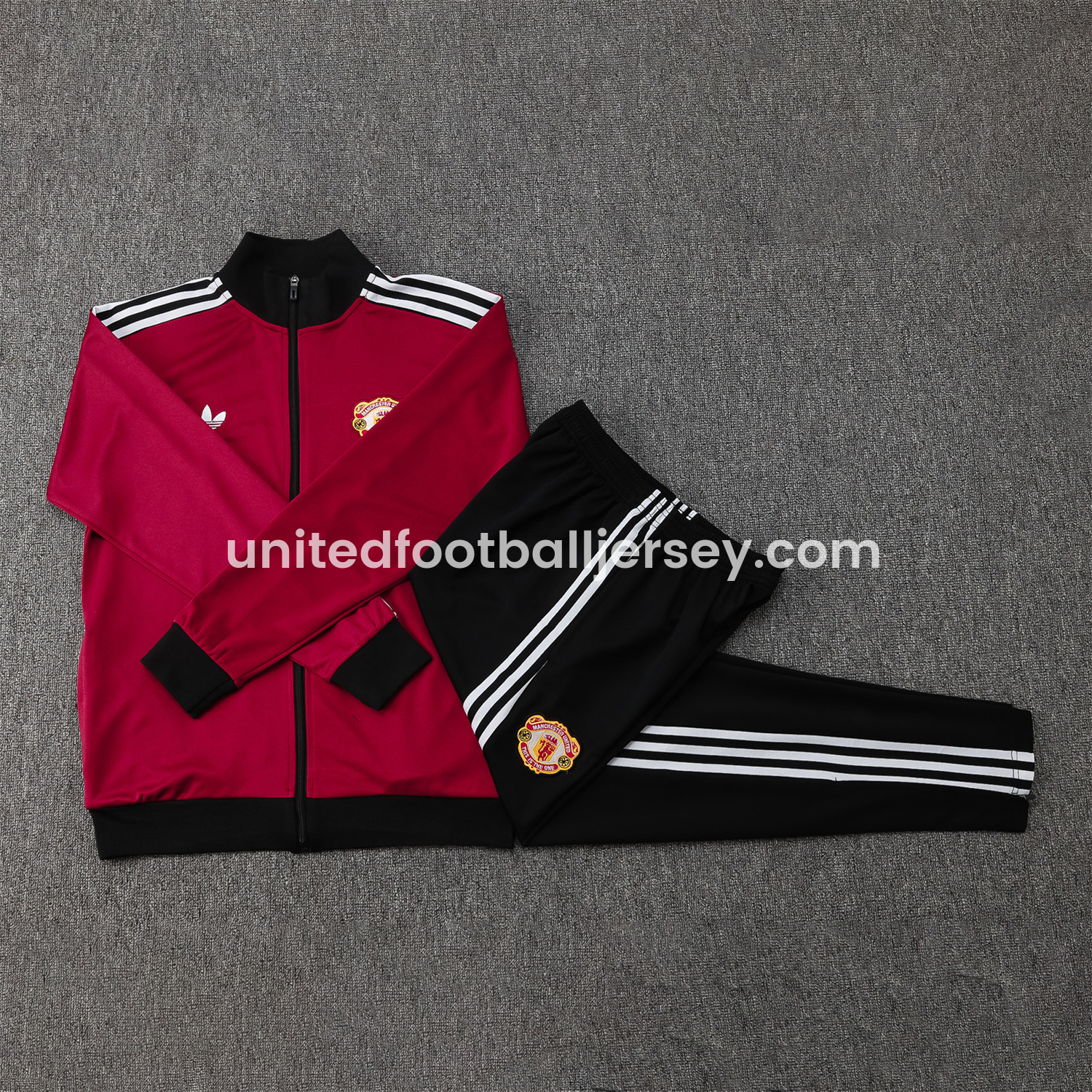 Manchester United 24-25 Kids Throwback Jacket Training Tracksuit - Date Red Jackets & Black Pants - JerseysGala