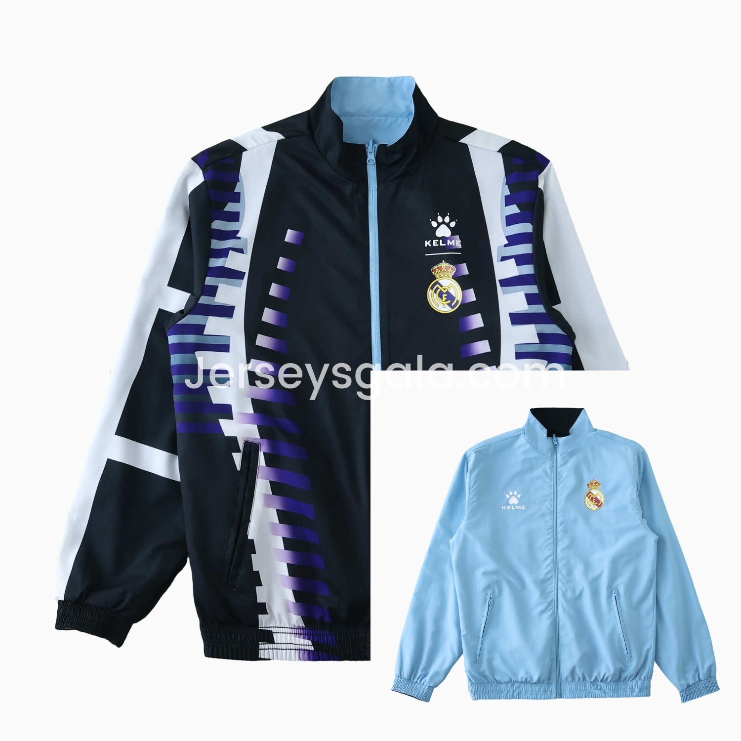 Retro Real Madrid 1997-98 Third Double Sided Reversible Windbreaker - Black & Blue - JerseysGala