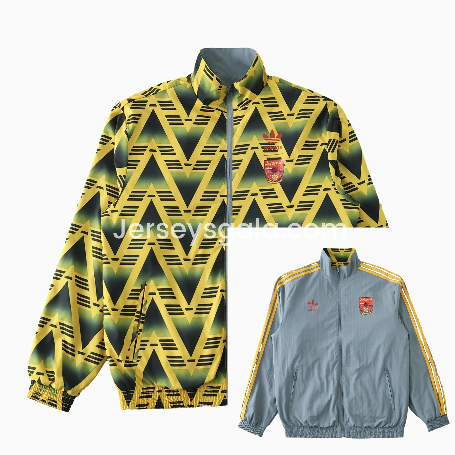 Retro Arsenal 1991-93 Away Double Sided Reversible Windbreaker - Yellow & Grey - JerseysGala