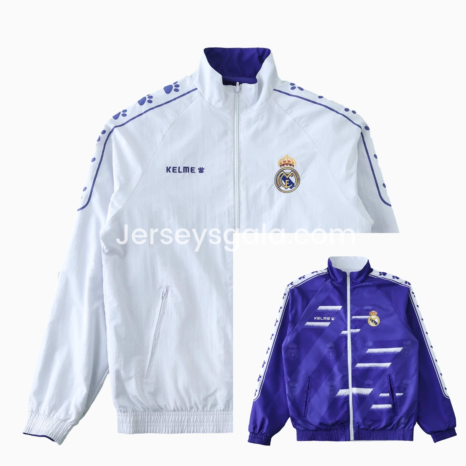 Retro Real Madrid 1995-96 Home & Away Double Sided Reversible Windbreaker - White & Purple - JerseysGala