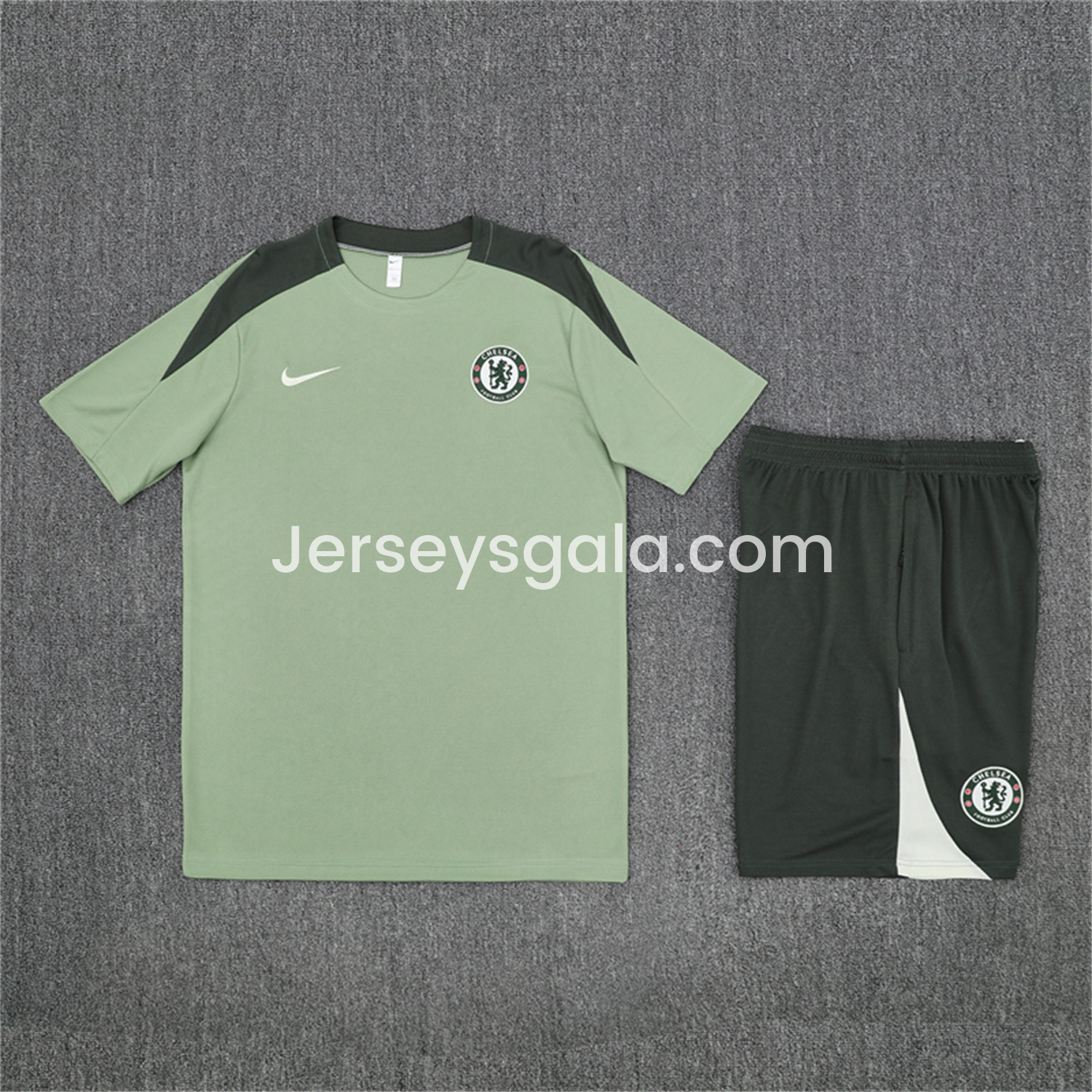 C.H.E.L.S.E.A 25-26 Kids Short-Sleeve Training Set - Light Green Top & Army Green Shorts - JerseysGala
