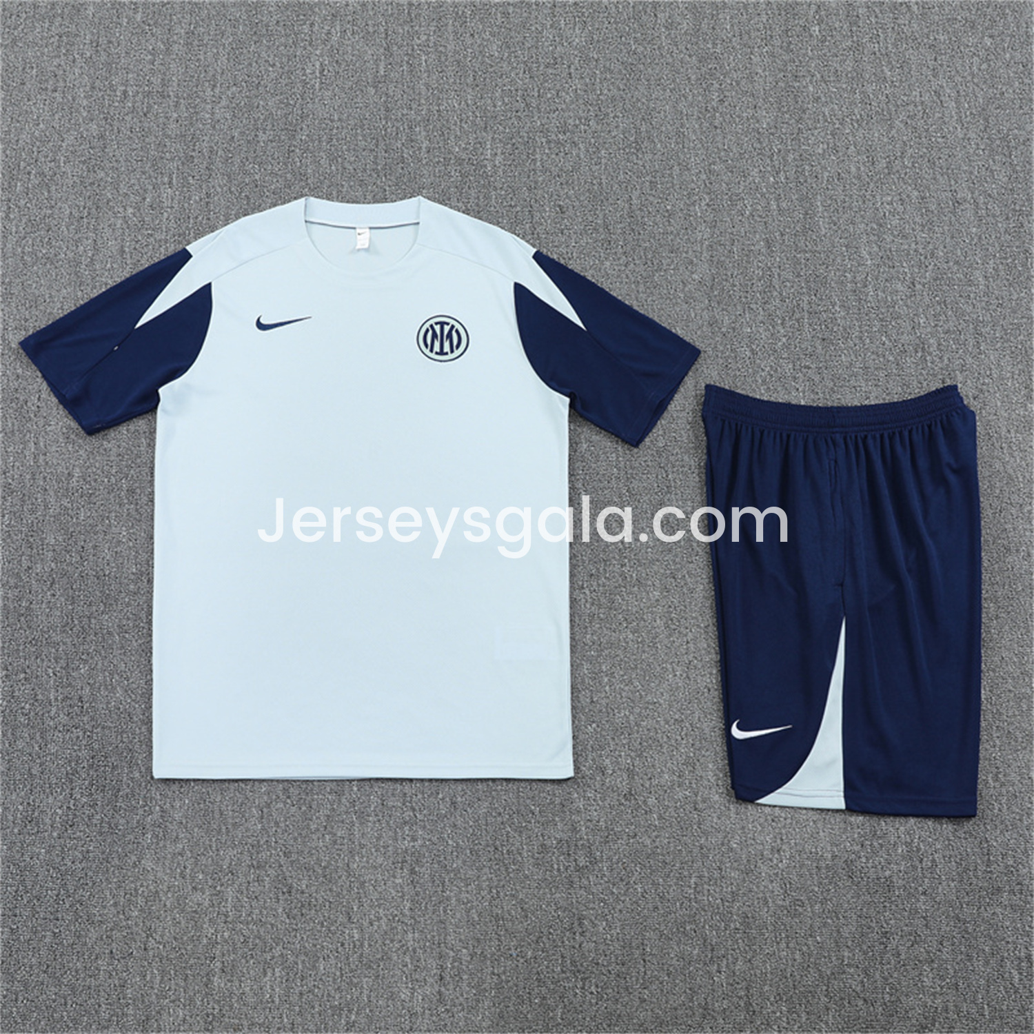 Inter Milan 25-26 Short-Sleeve Kids Training Set - Light Grey Top & Blue Shorts - JerseysGala