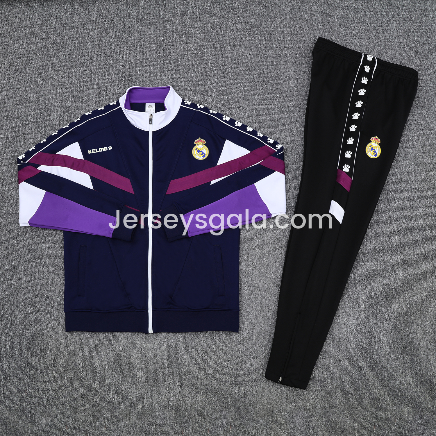 Real Madrid 25-26 Throwback Jacket Training Tracksuit - Deep Blue and Purple Jackets & Black Pants - JerseysGala