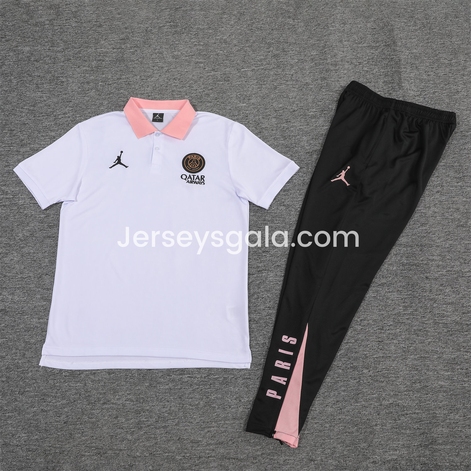 Paris Saint-Germain PSG 25-26 POLO Short-Sleeve Training Set - White Top and Black Pants - JerseysGala