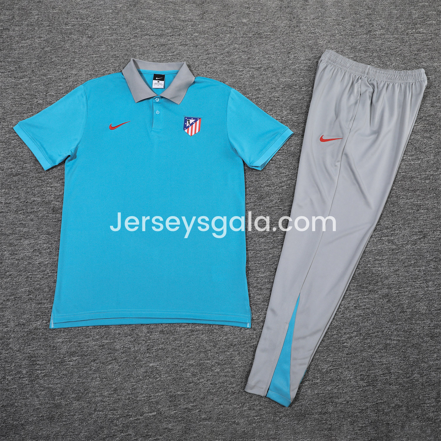 Atletico Madrid 25-26 POLO Short-Sleeve Training Set - Blue Top and Grey Pants - JerseysGala