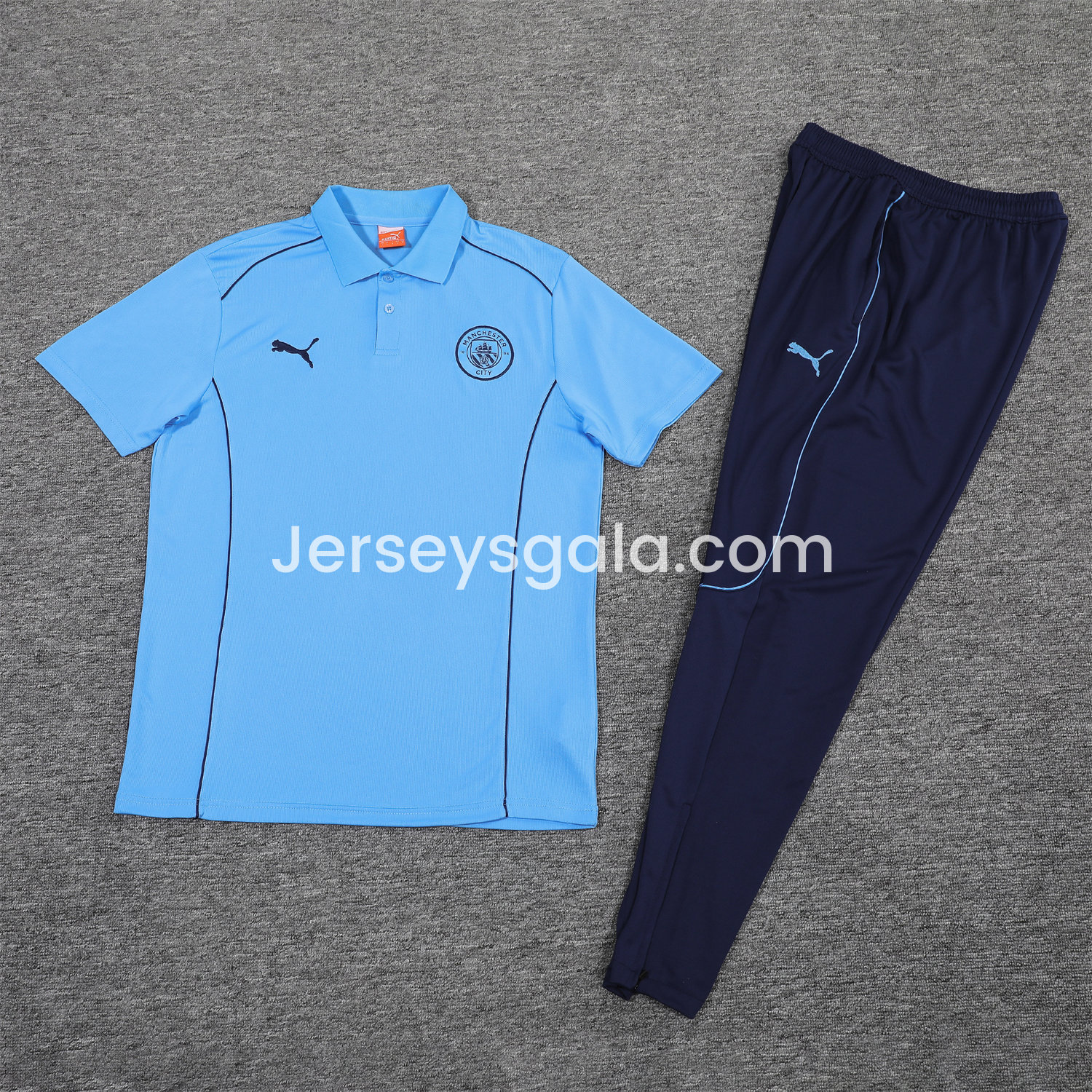 Manchester City 25-26 POLO Short-Sleeve Training Set - Blue Top and Deep Blue Pants - JerseysGala