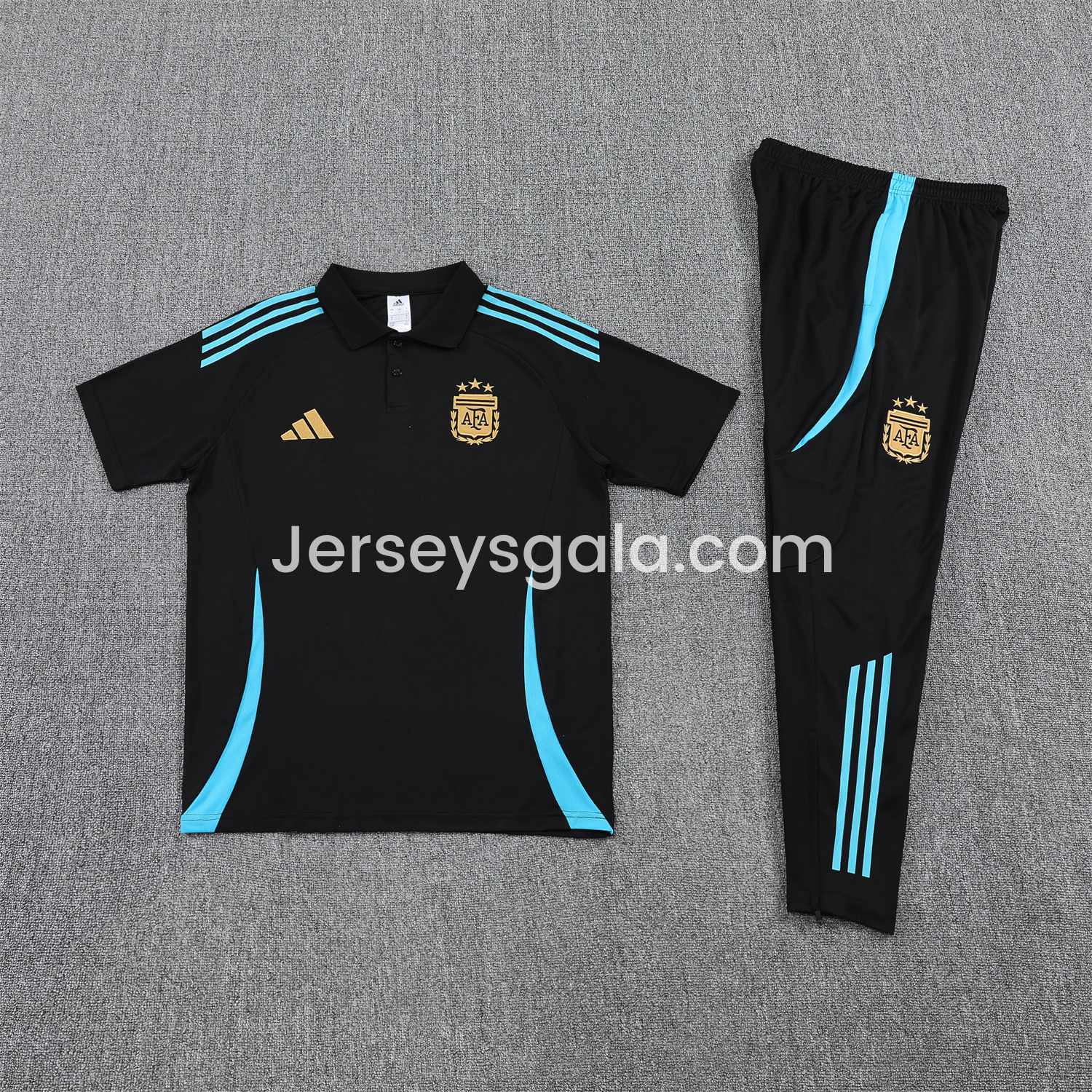 Argentina 25-26 POLO Short-Sleeve Training Set - Deep Blue Top and Pants with Blue Stripes - JerseysGala