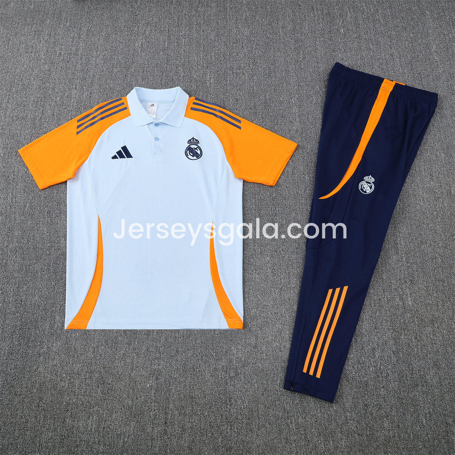 Real Madrid 25-26 POLO Short-Sleeve Training Set - Light Blue Top and Deep Blue Pants - JerseysGala