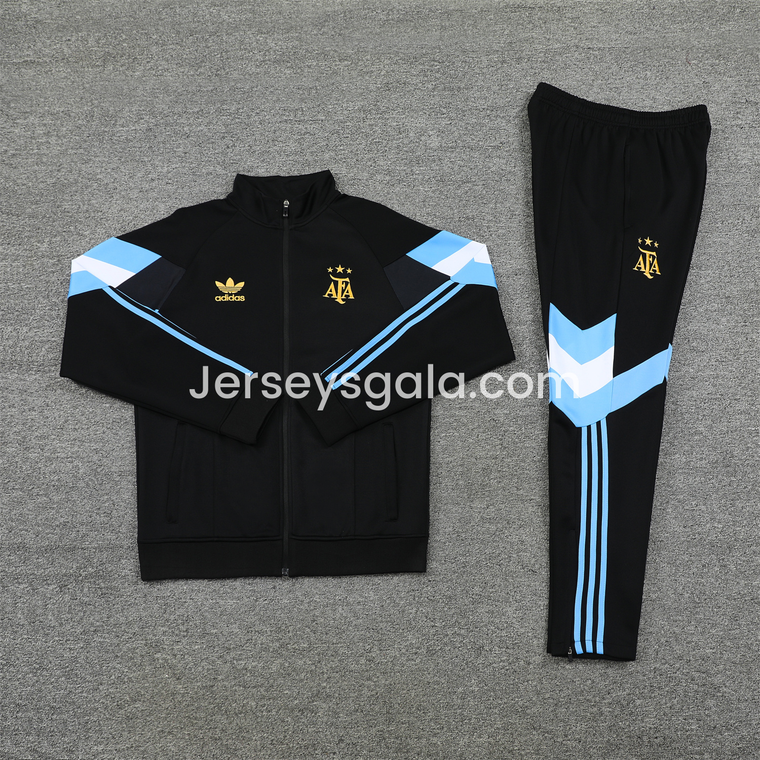 Argentina 24-25 Throwback Jacket Training Tracksuit - Black Jackets & Pants with Blue and White Stripes - JerseysGala