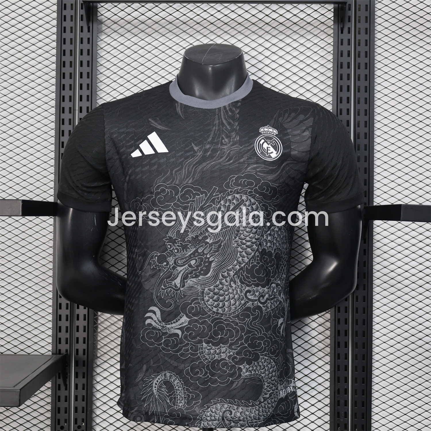 Real Madrid 25-26 Grey Chinese Loong and Auspicious Clouds Line Drawing Black Jersey - Player Version - JerseysGala