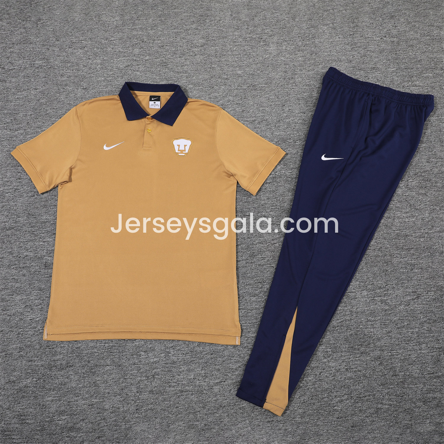 Pumas UNAM 25-26 POLO Short-Sleeve Training Set - Brown Top and Deep Blue Pants - JerseysGala