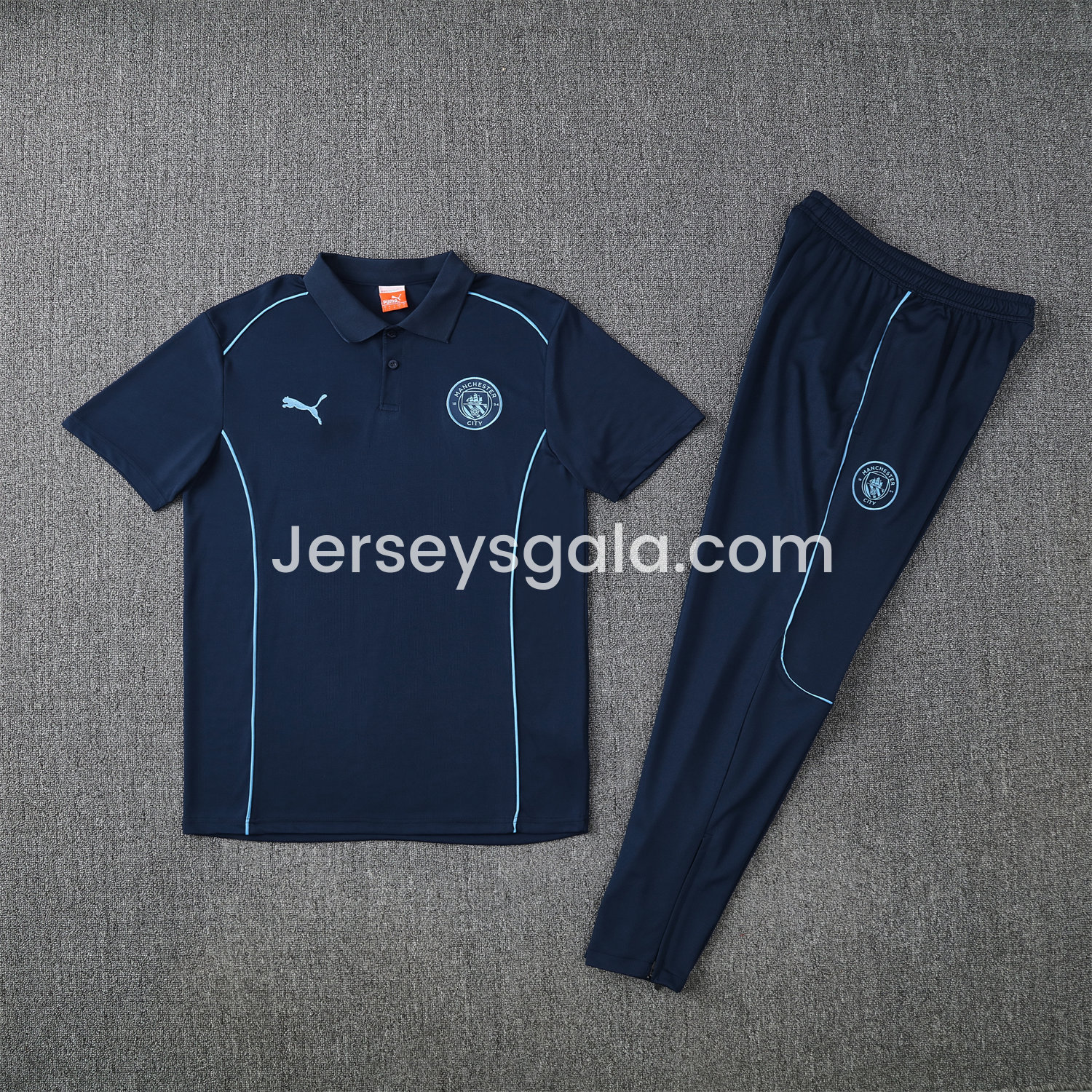Manchester City 25-26 POLO Short-Sleeve Training Set - Deep Blue Top and Pants - JerseysGala