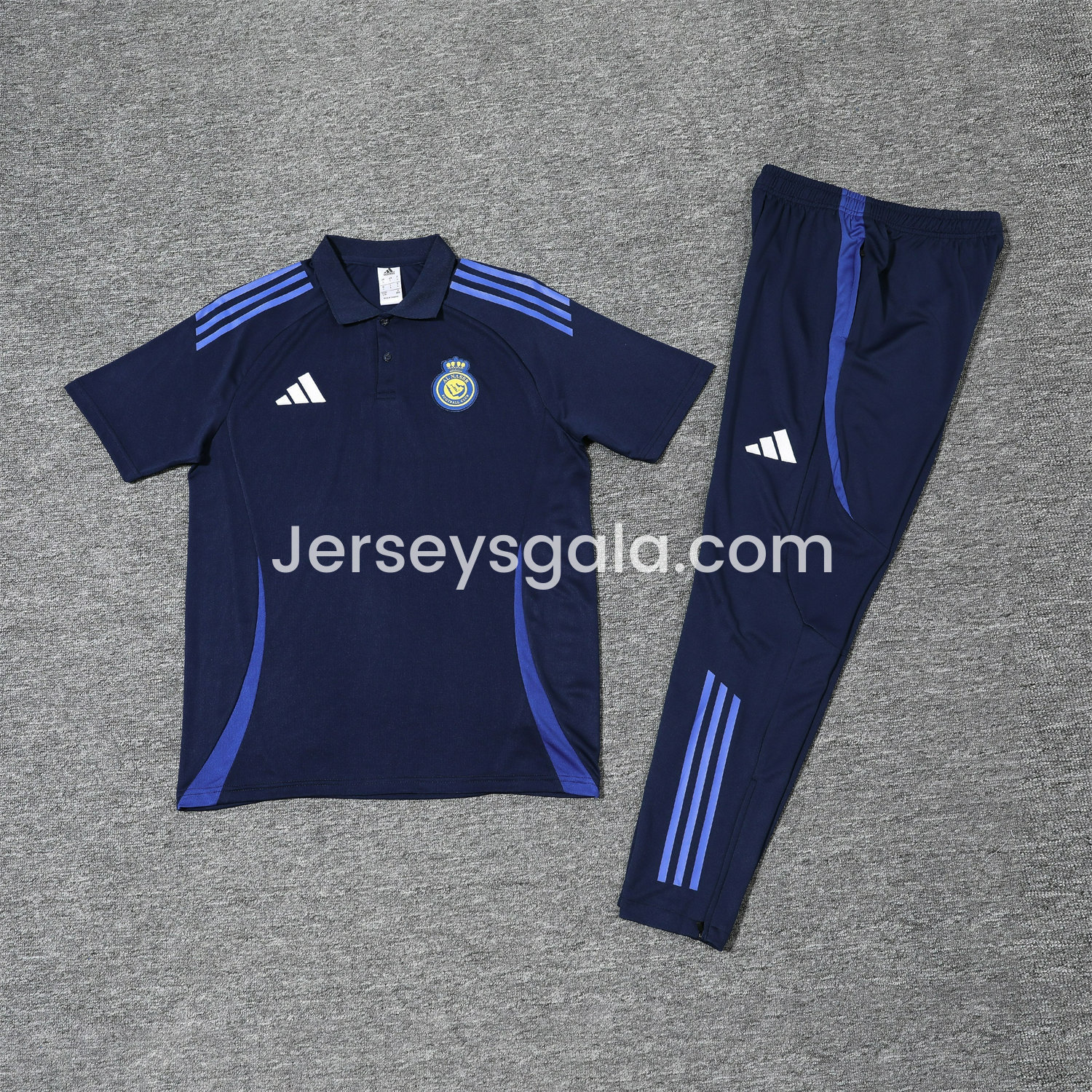 Al Nassr Riyadh Victory 25-26 POLO Short-Sleeve Training Set - Deep Blue Top and Pants - JerseysGala
