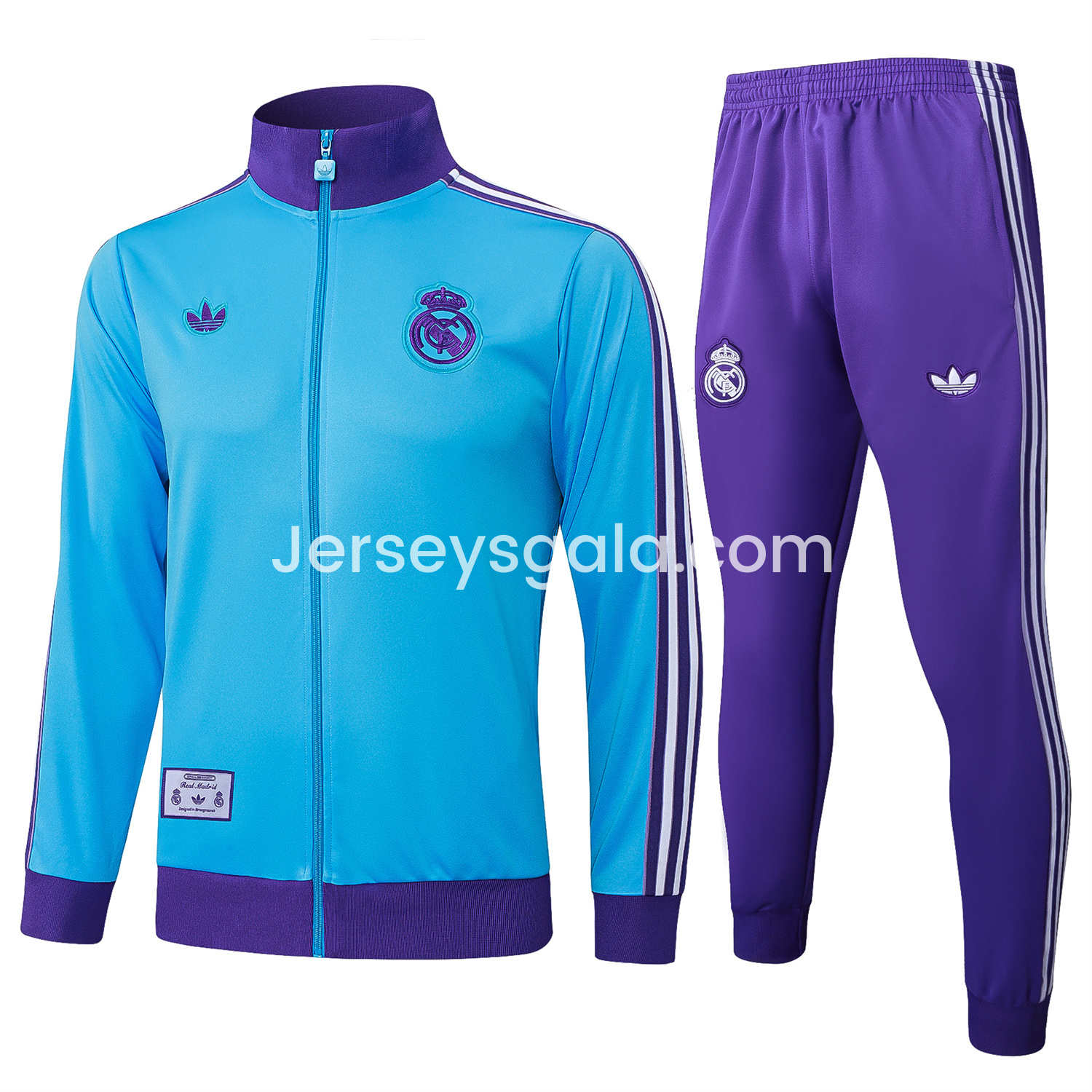 Real Madrid 25-26 Throwback Trefoil Jacket Training Tracksuit - Blue Jackets & Purple Pants - JerseysGala