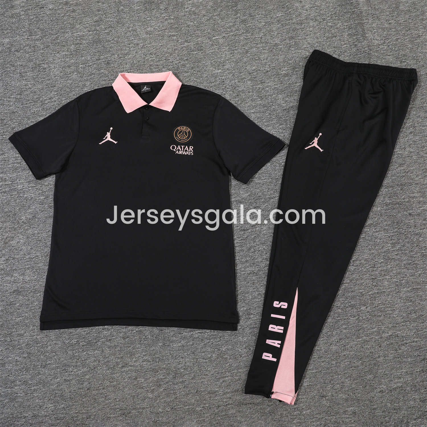 Paris Saint-Germain PSG 25-26 POLO Short-Sleeve Training Set - Black Top and Pants - JerseysGala