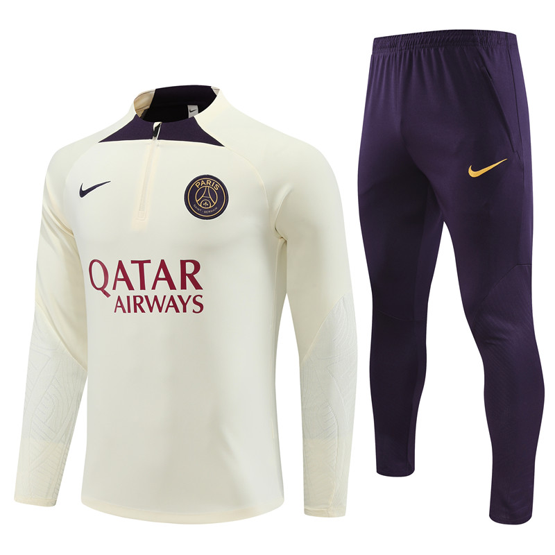 Paris Saint-Germain PSG 23-24 Kids Long Sleeve Training Set Creamy White - JerseysGala