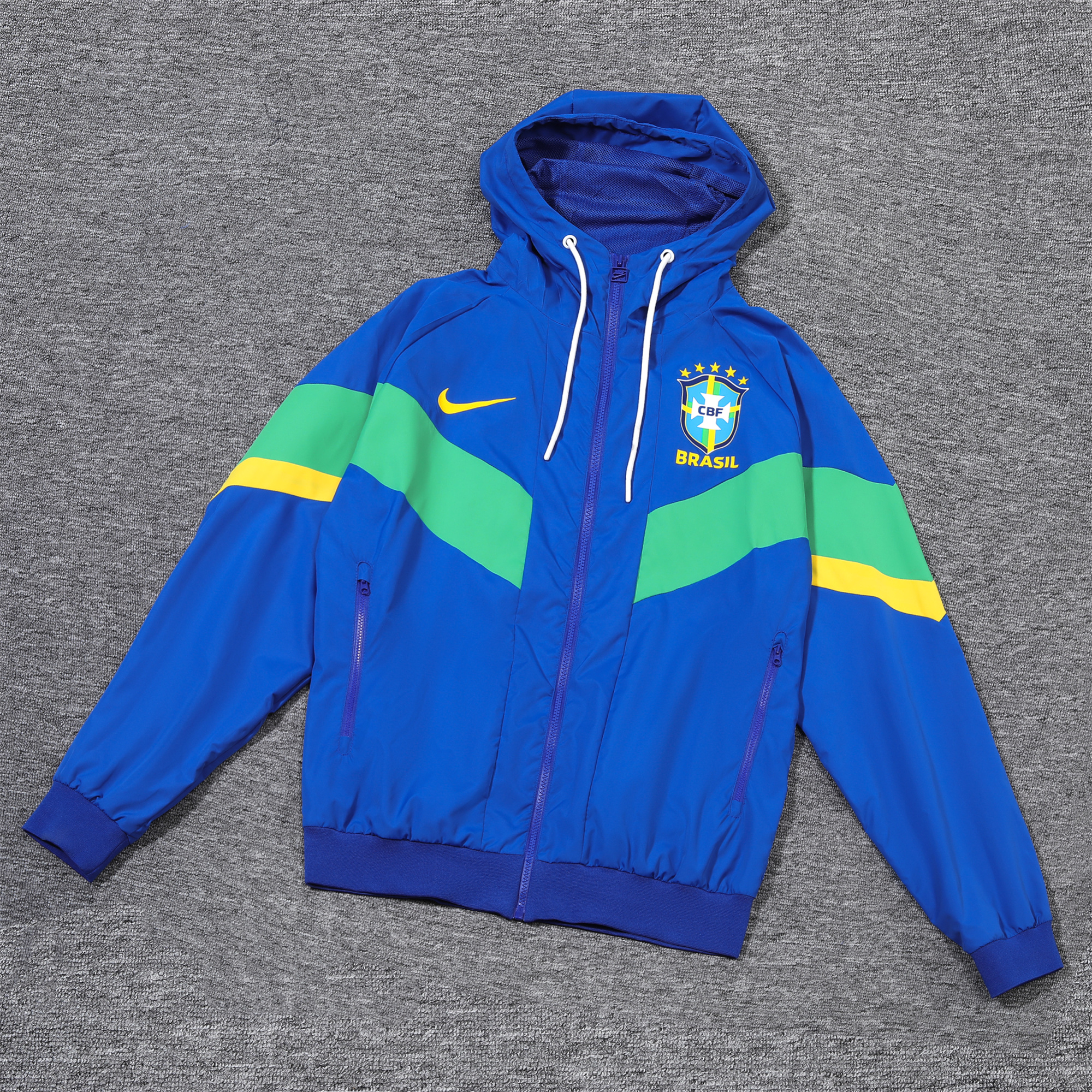 Brazil 2024 National Team Anthem Blue Hooded Windbreaker - Player Version - JerseysGala