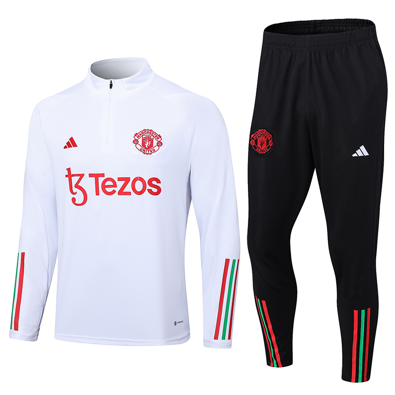 Manchester United 23-24 Kids Long Sleeve Training Set White and Red - JerseysGala