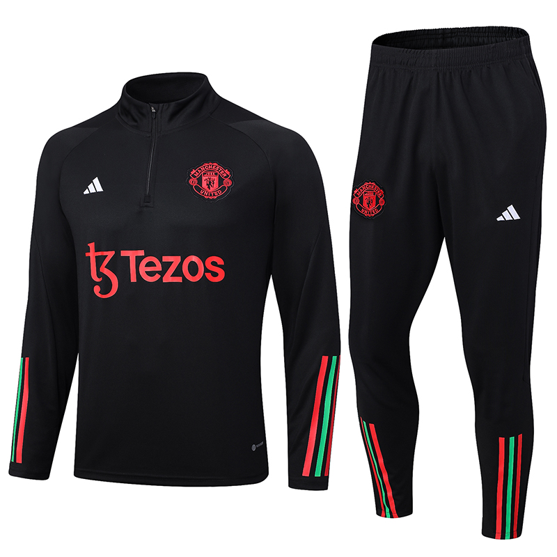 Manchester United 23-24 Kids Long Sleeve Training Set Black and Red - JerseysGala