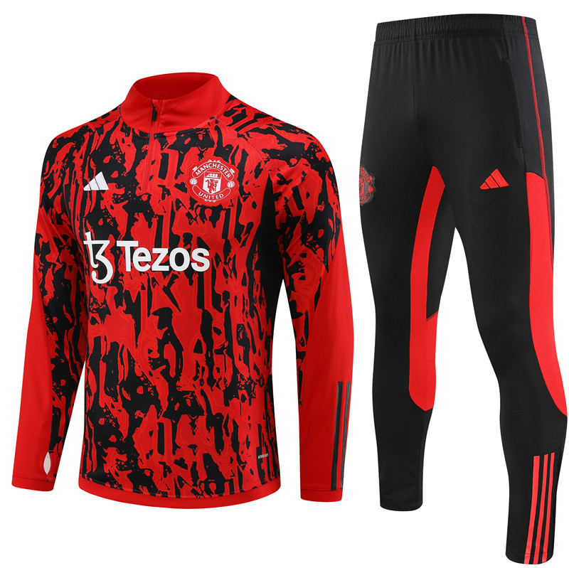 Manchester United 23-24 Long Sleeve Training Set -Red Camouflage - JerseysGala