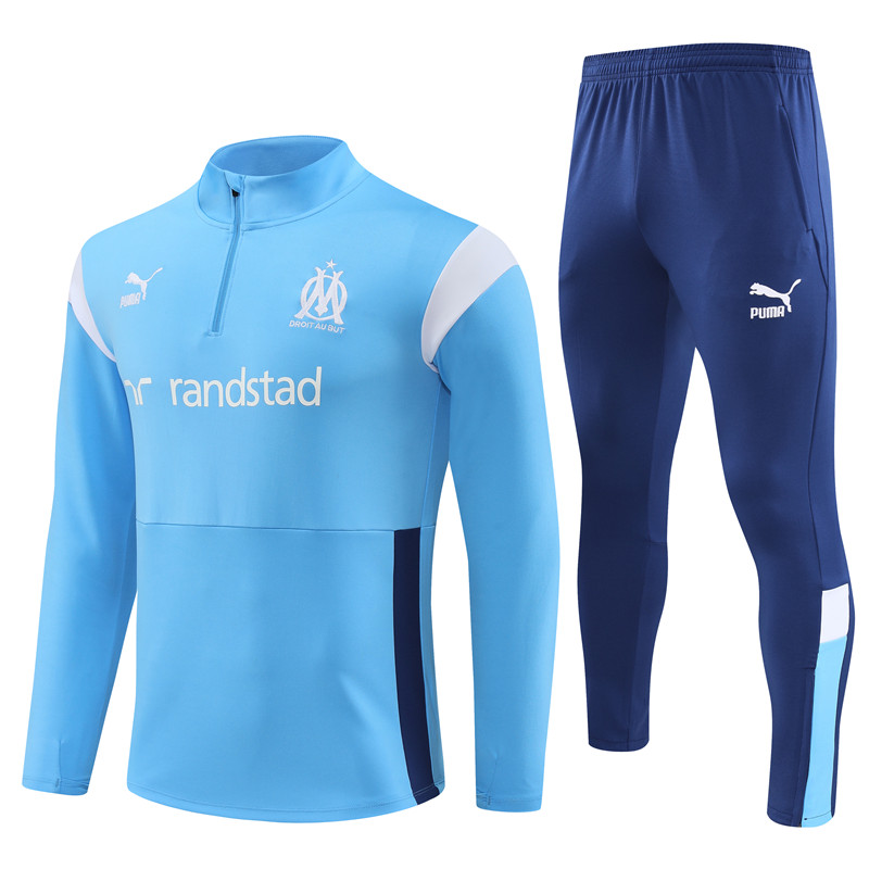 Marseille 23-24 Kids Long Sleeve Training Set Blue and White - JerseysGala