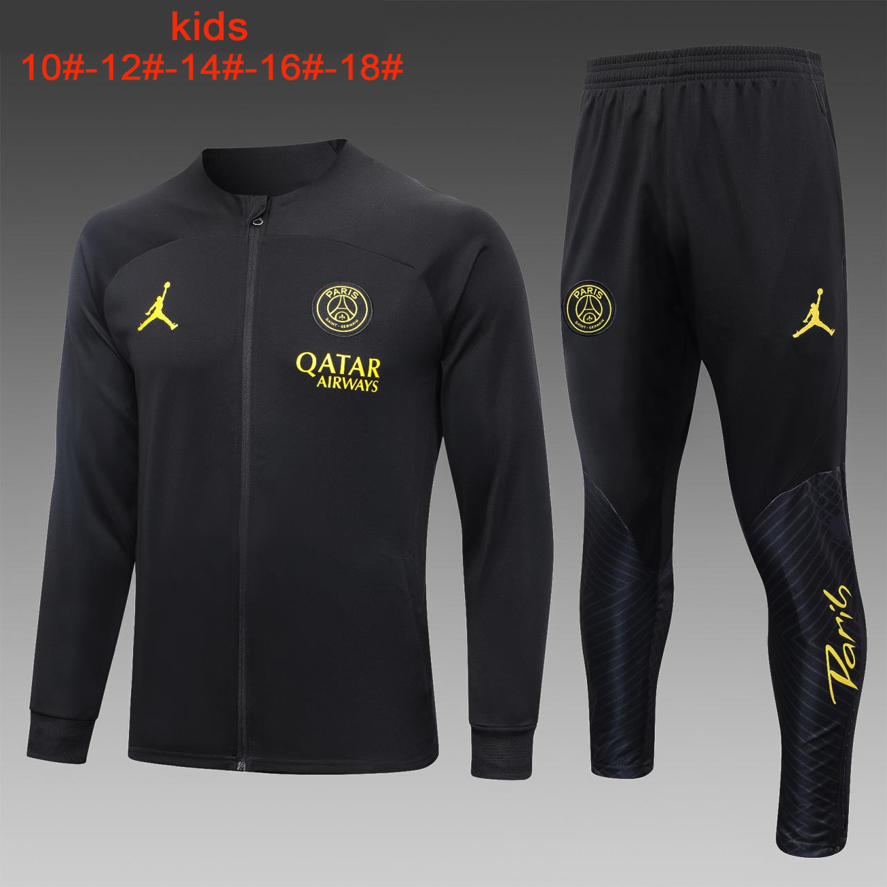 Paris Saint-Germain PSG 23-24 Kids Jacket Training Tracksuit - Black - JerseysGala