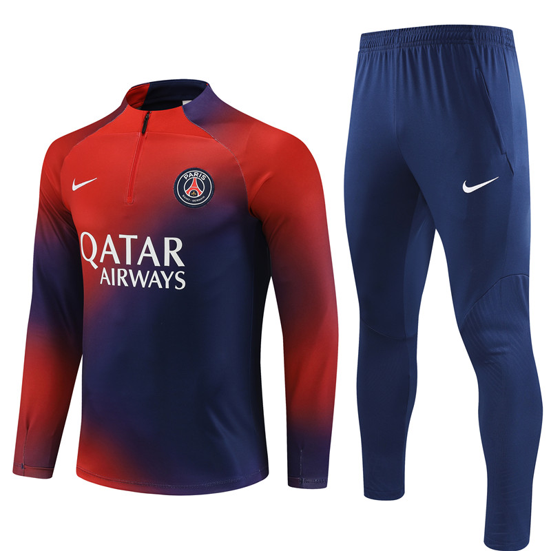 Paris Saint-Germain PSG 23-24 Kids Long Sleeve Training Set Red and Blue - JerseysGala