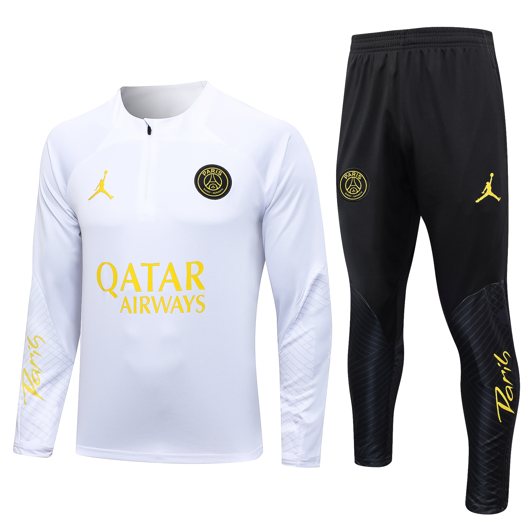 Paris Saint-Germain PSG 23-24 Long Sleeve Training Set -White and Golden - JerseysGala
