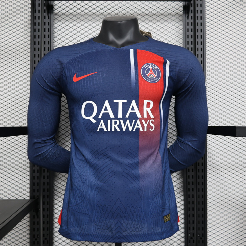 23-24 Paris Saint-Germain PSG Home Long Sleeve Jersey - Player Version - JerseysGala