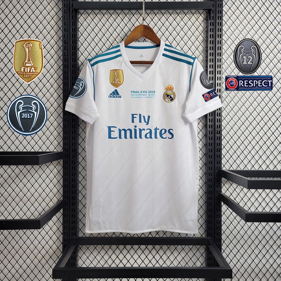 Retro Real Madrid 17-18 Home Jersey - with Champions League Final Final - JerseysGala