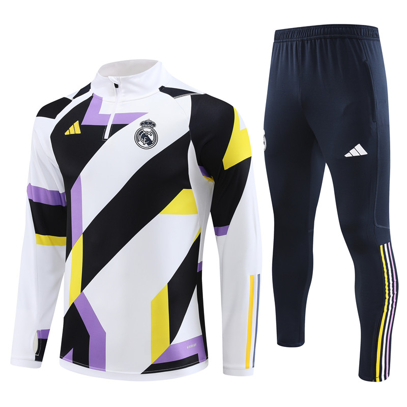 Real Madrid 23-24 Kids Long Sleeve Training Set White and Black - JerseysGala