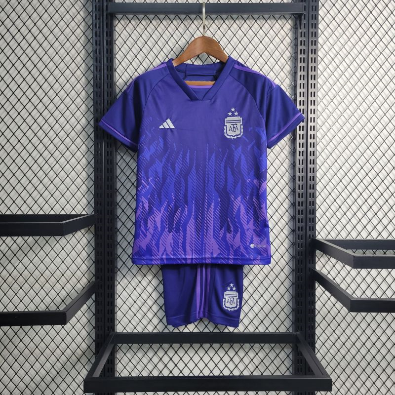 Argentina 3 Stars 22-23 Away Stadium Kids Kit ( with 2022 World Champions Patch ) - JerseysGala