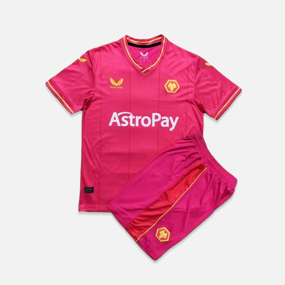Wolverhampton Wanderers Wolves 23-24 Pink Goalkeeper Kids Kit - JerseysGala