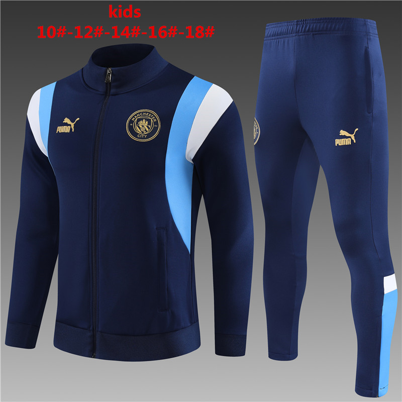 Manchester City 23-24 Kids Jacket Training Tracksuit - Royal Blue - JerseysGala