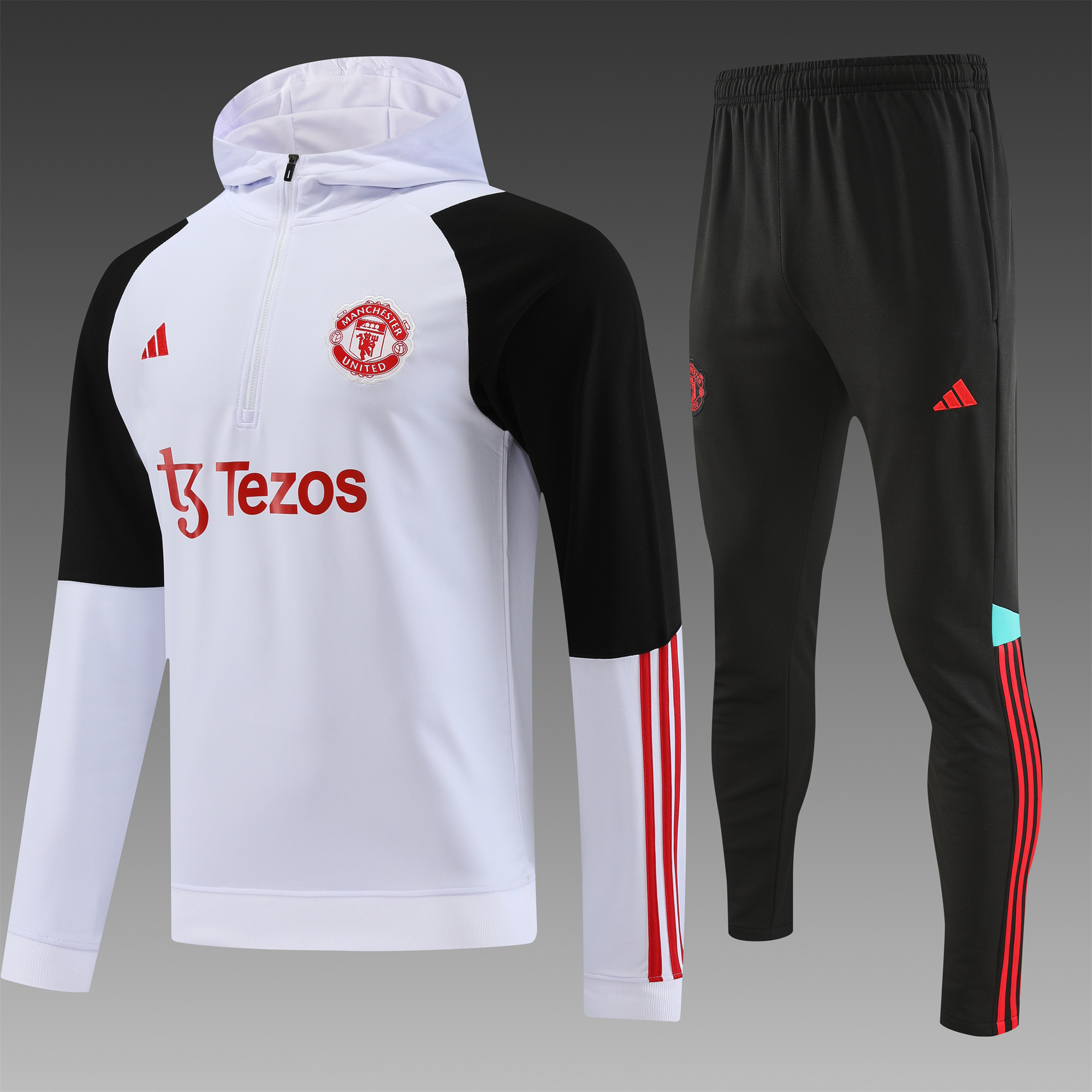 Manchester United 23-24 Men's Training Hoodie + Pants - White - JerseysGala