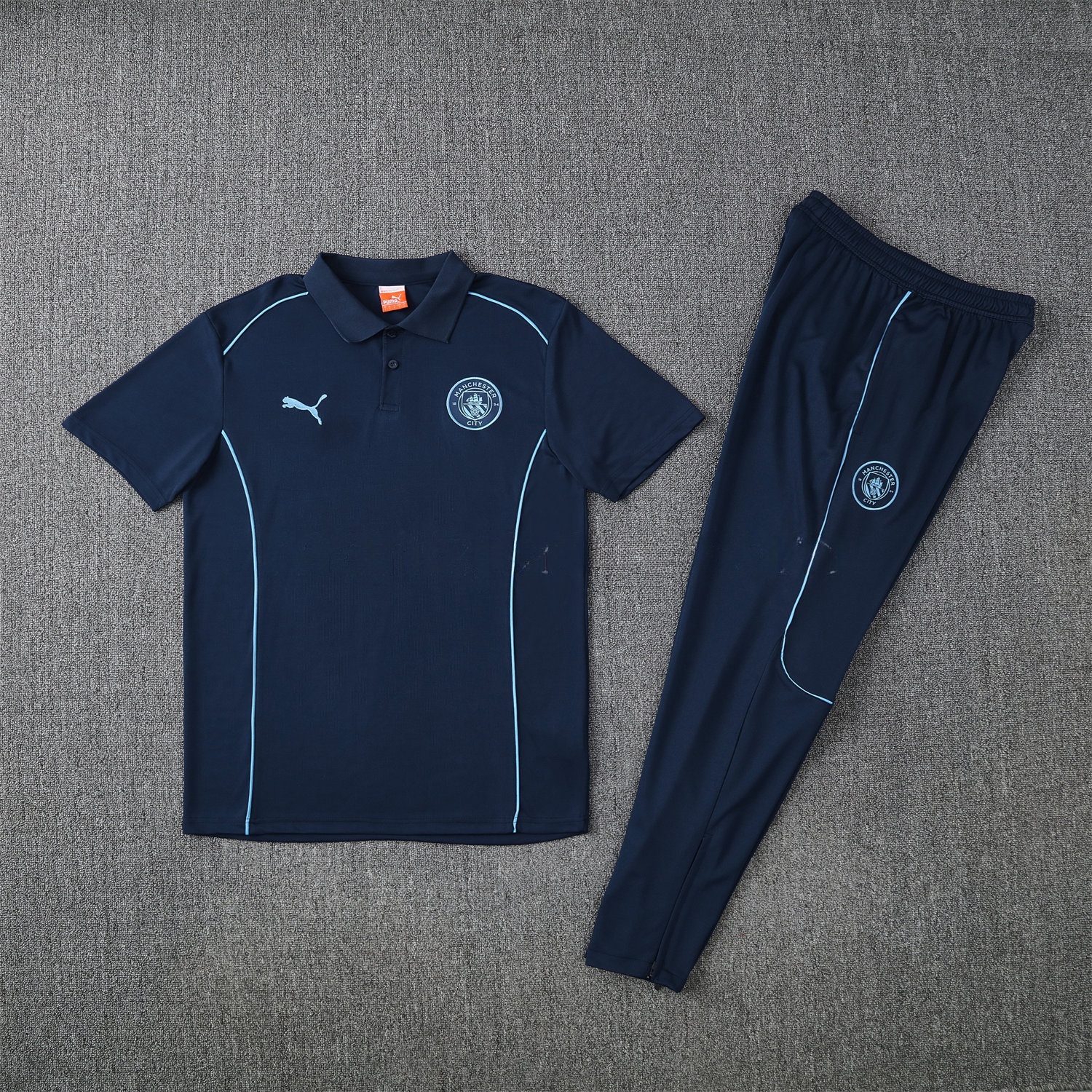 Manchester City 25-26 POLO Short-Sleeve Training Set - Deep Blue Top and Pants - JerseysGala