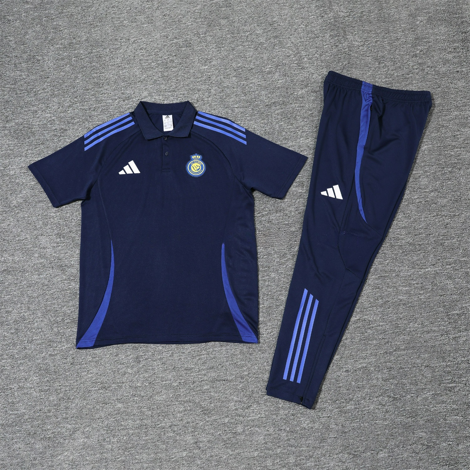 Al Nassr Riyadh Victory 25-26 POLO Short-Sleeve Training Set - Deep Blue Top and Pants - JerseysGala
