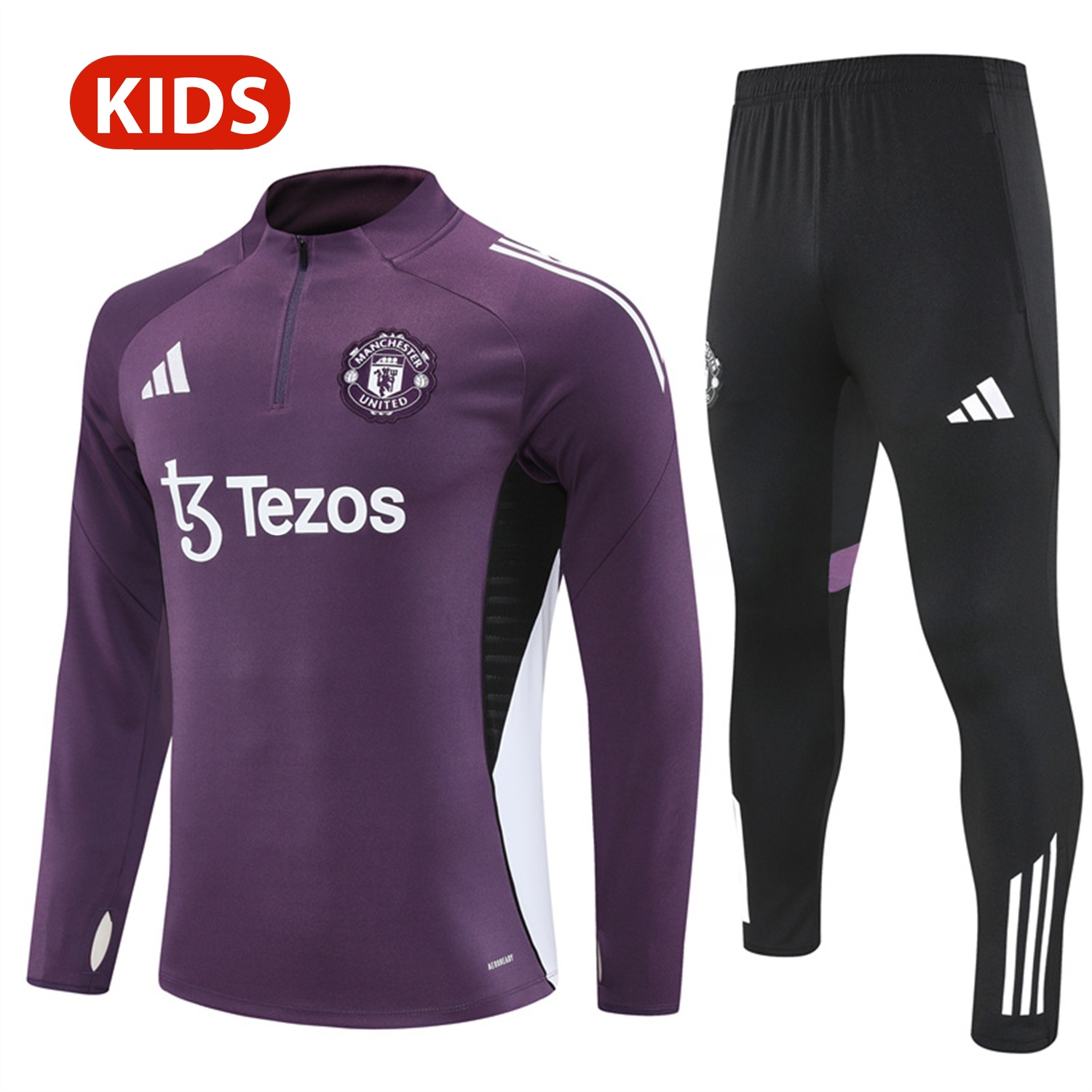 Manchester United 25-26 Kid Long Sleeves Training Set - Purple Top & Black Pants - JerseysGala