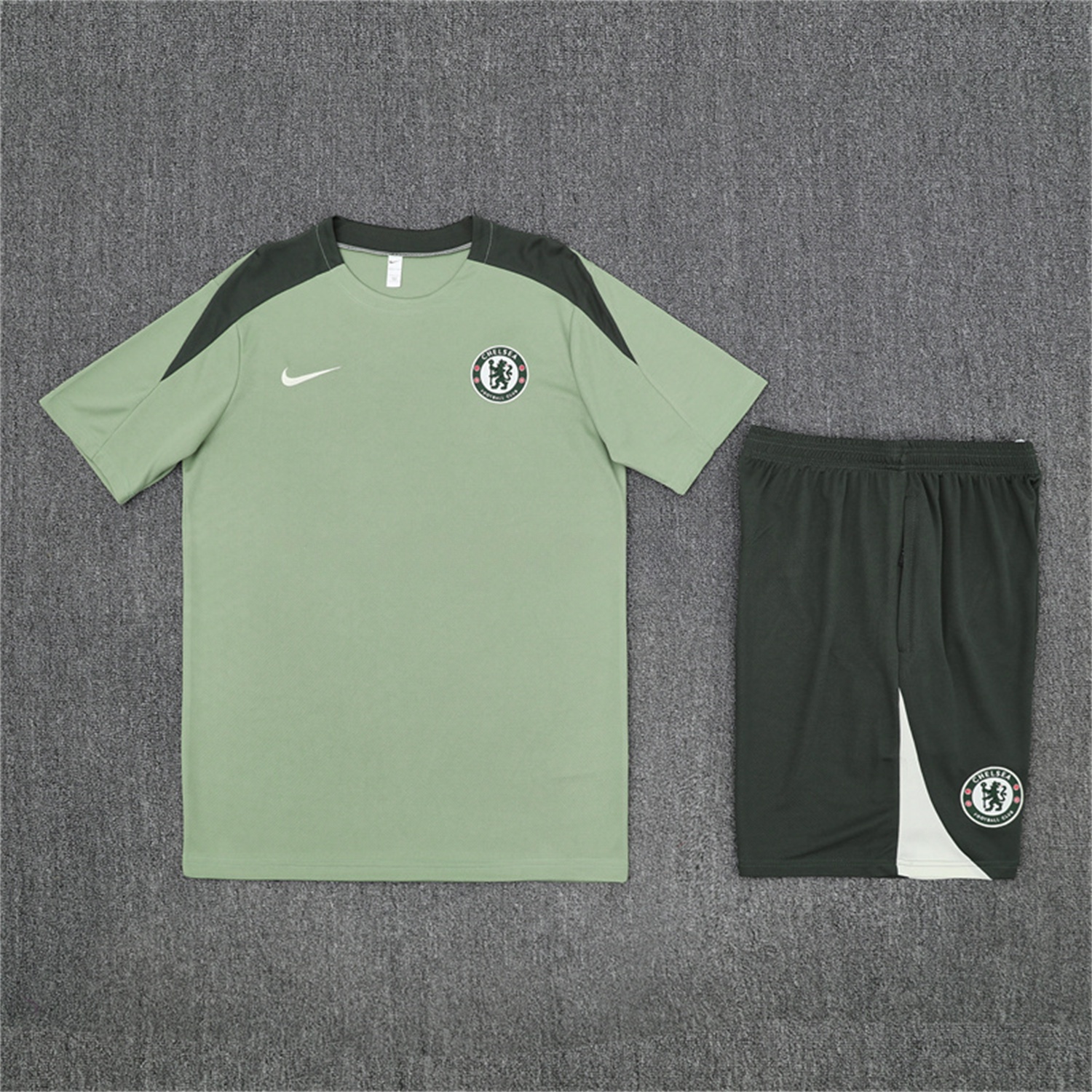 C.H.E.L.S.E.A 25-26 Short-Sleeve Training Set - Light Green Top & Army Green Shorts - JerseysGala