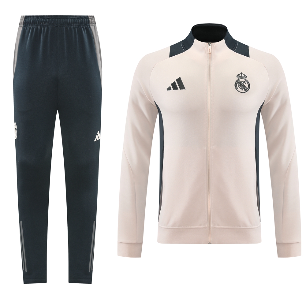 Real Madrid 24-25 Jacket Training Tracksuit - Light Pink Top and Deep Grey Pants - JerseysGala