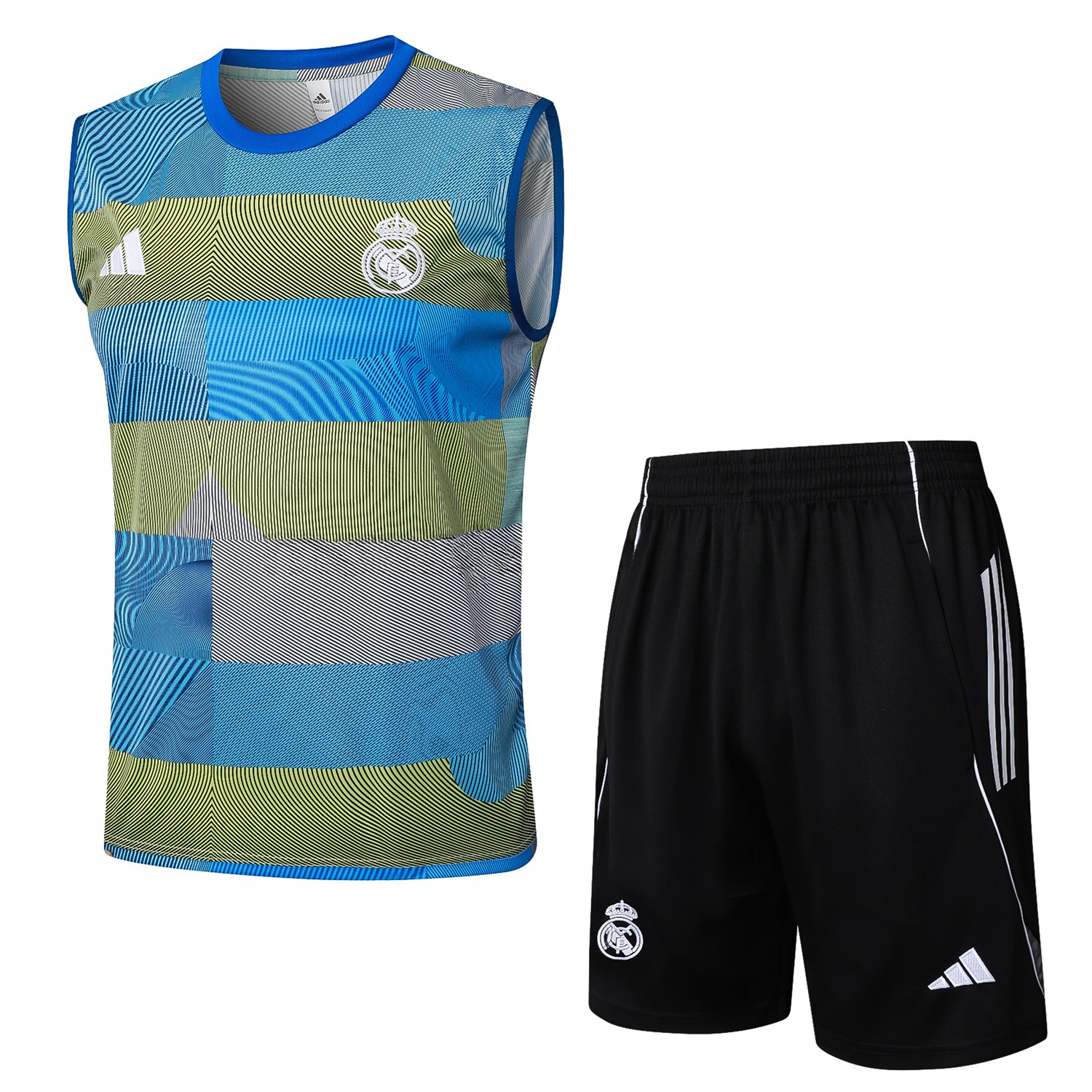 Real Madrid 25-26 Vest Training Set - Blue-Gray Camouflage Vest and Black Shorts - JerseysGala