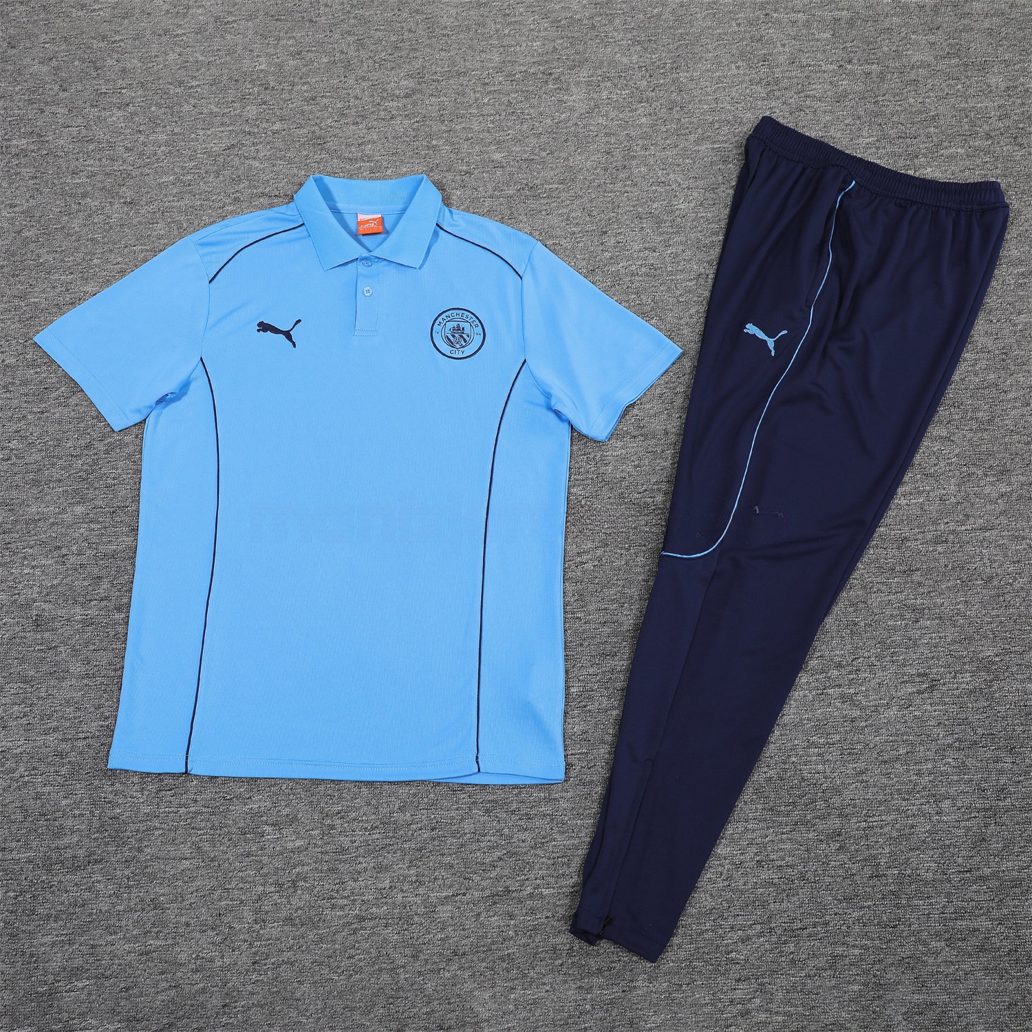 Manchester City 25-26 POLO Short-Sleeve Training Set - Blue Top and Deep Blue Pants - JerseysGala