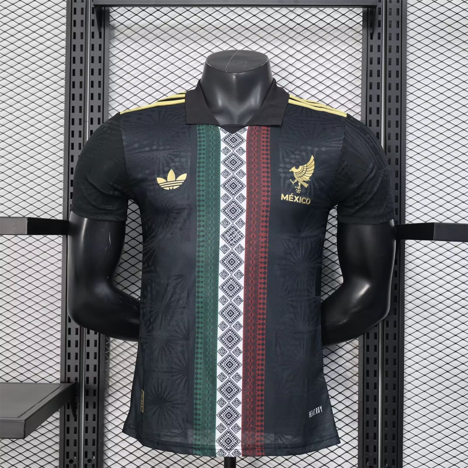 Mexico 25-26 Black Polo Jersey with Red White and Green Decorative Pattern - Player Version - JerseysGala