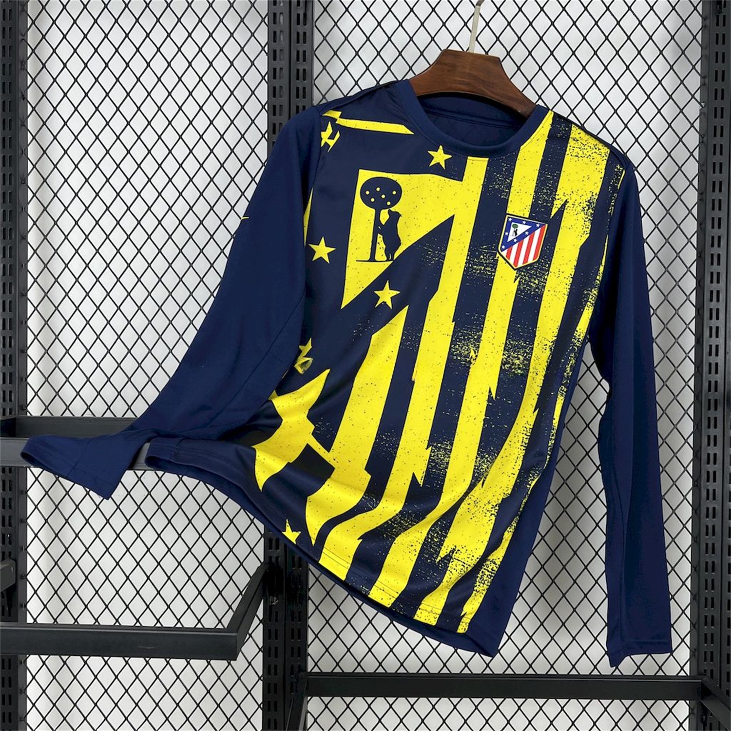 Atletico Madrid 25-26 Yellow Blue Stripes Pre-Match Training Long Sleeves Jersey - Fans Version - JerseysGala
