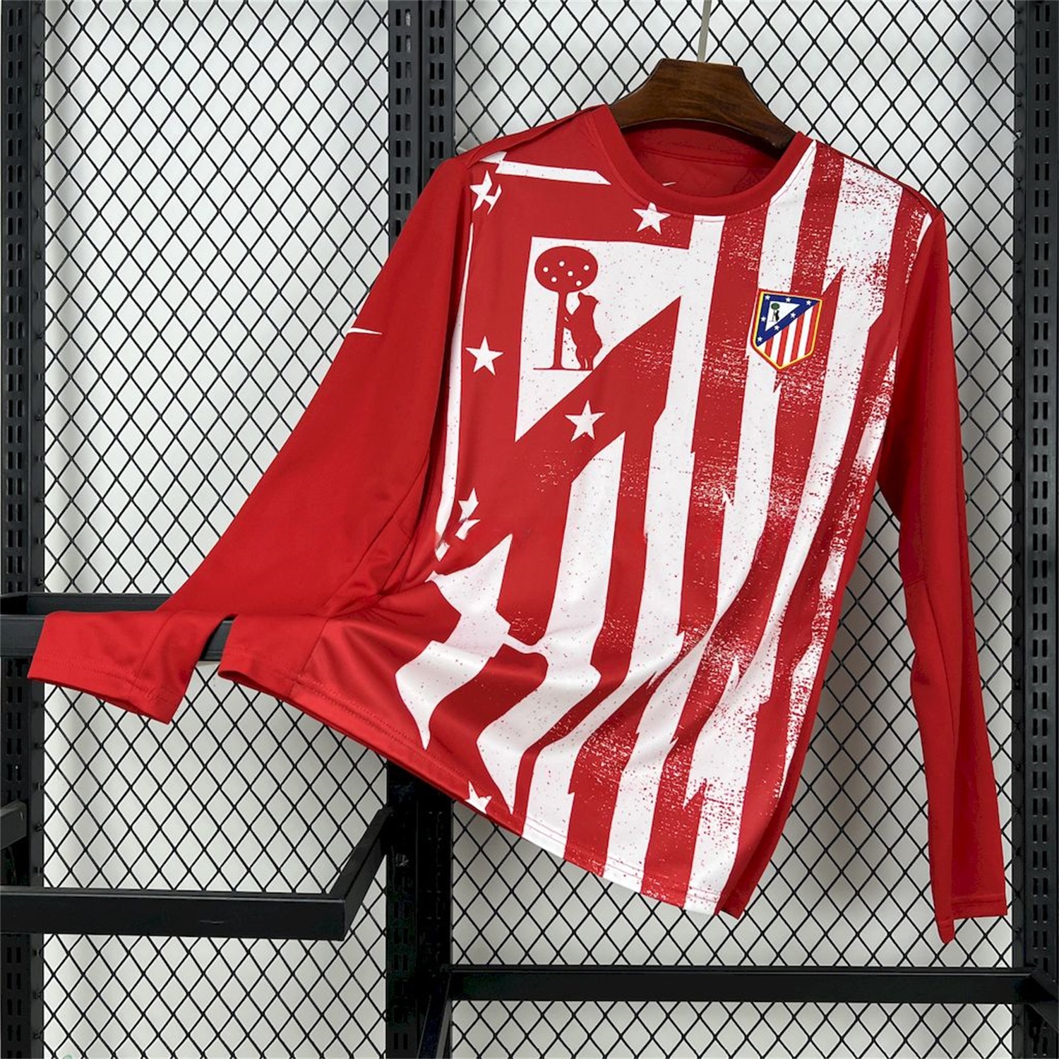 Atletico Madrid 25-26 Red White Stripes Pre-Match Training Long Sleeves Jersey - Fans Version - JerseysGala