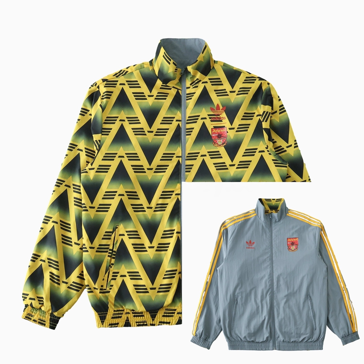 Retro Arsenal 1991-93 Away Double Sided Reversible Windbreaker - Yellow & Grey - JerseysGala