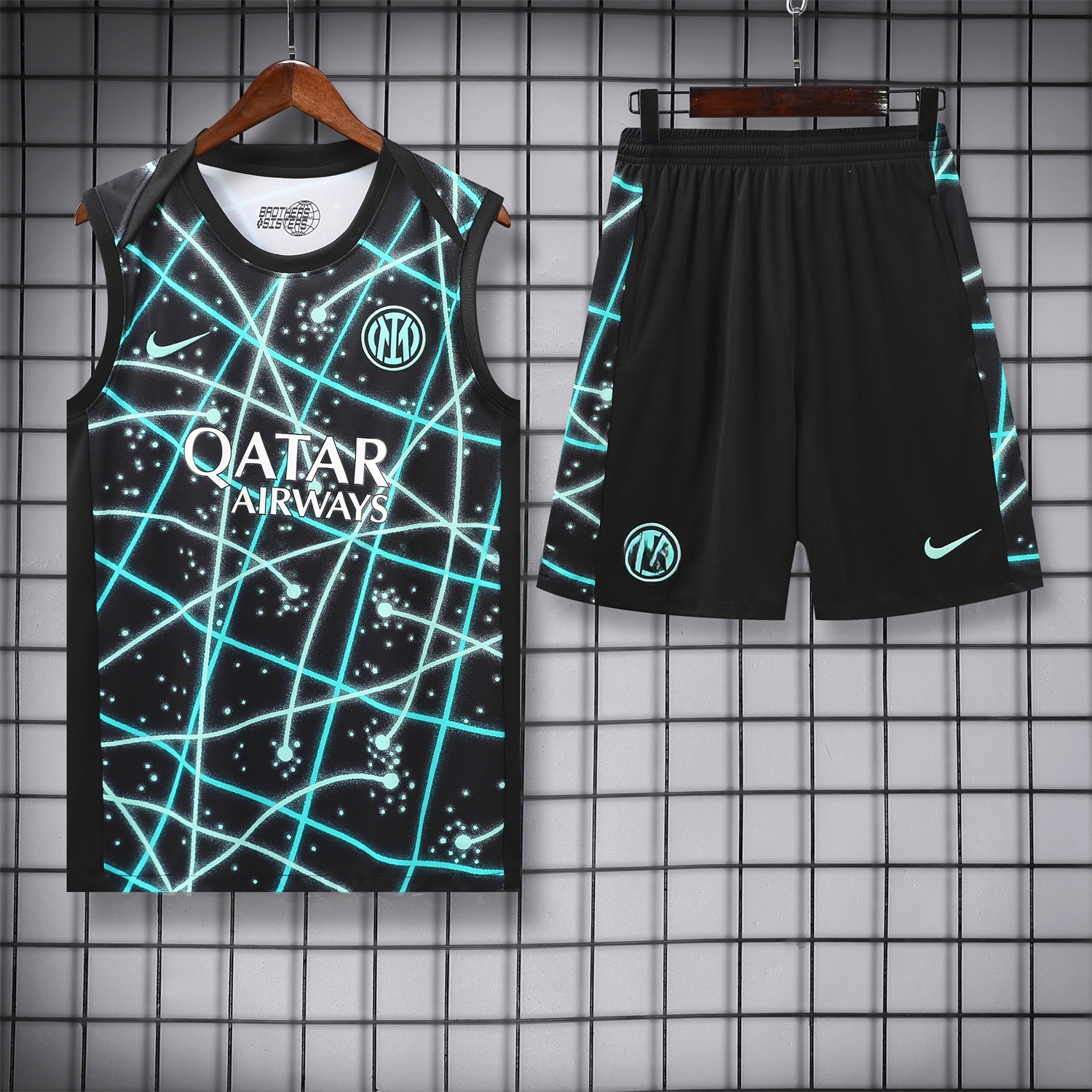 Inter Milan 25-26 Vest Training Set - Blue Fluorescent Rays Black Vest & Black Shorts - JerseysGala